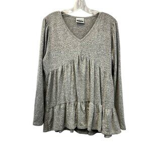 Sydney Gregory Women’s Ruffle Hem Sweater V-Neck Heather Gray Size Medium